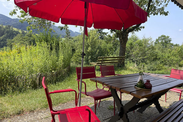 Eingangsbereich mit Terrasse - Ferienwohnung "am Weiher"